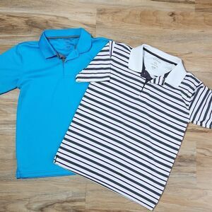 🧡George Set of 2 White w/Purple Stripe & Blue Short Sleeve Polos Large